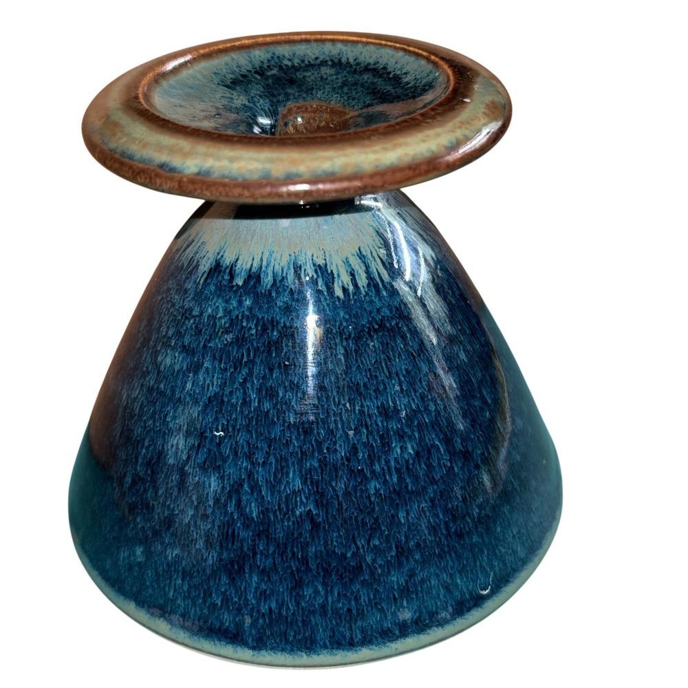 Louis Mulcahy Hand Made Pottery Teal Blue Glaze Small Vase